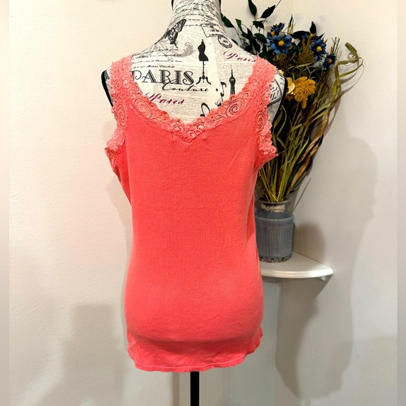 August Silk Cotton Orange Lace Trim Tank Top size Large - Picture 3 of 9